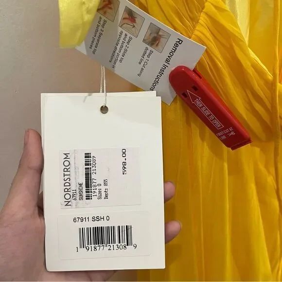 NWT Mac Duggal 67911 Yellow Ruffle Chiffon Cutout Maxi Dress size 0